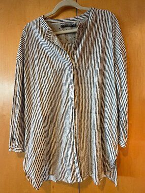 Gudrun Sjödén XL Striped Lagenlook Tunic Blouse – Polka Dot Lining